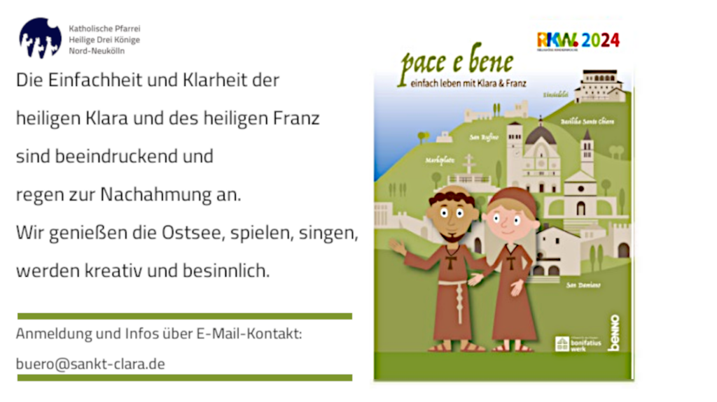 Plakat (bearbeitet) zur Religiösen Kinderwoche 2024 kath. Pfarrei Hl3K Nord-Neukölln